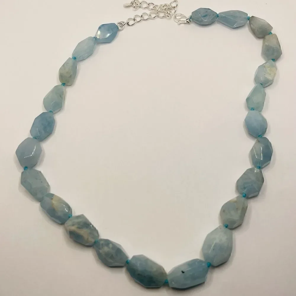 Natural aquamarine nugget choker necklace 925 sterling